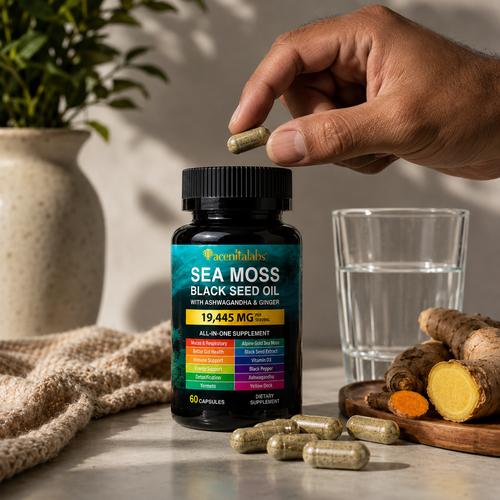 Sea Moss + Black Seed Oil – 4‑in‑1 Daily Performance enhancer Capsules with Ashwagandha & Ginger