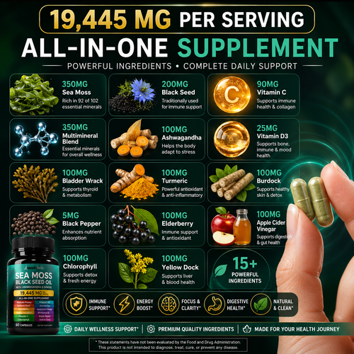 Sea Moss + Black Seed Oil – 4‑in‑1 Daily Performance enhancer Capsules with Ashwagandha & Ginger