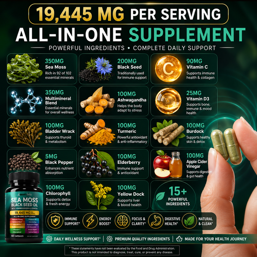 Sea Moss + Black Seed Oil – 4‑in‑1 Daily Performance enhancer Capsules with Ashwagandha & Ginger